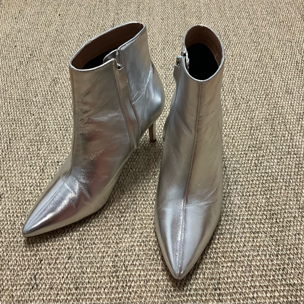 Halogen Metallic Silver Ankle Booties